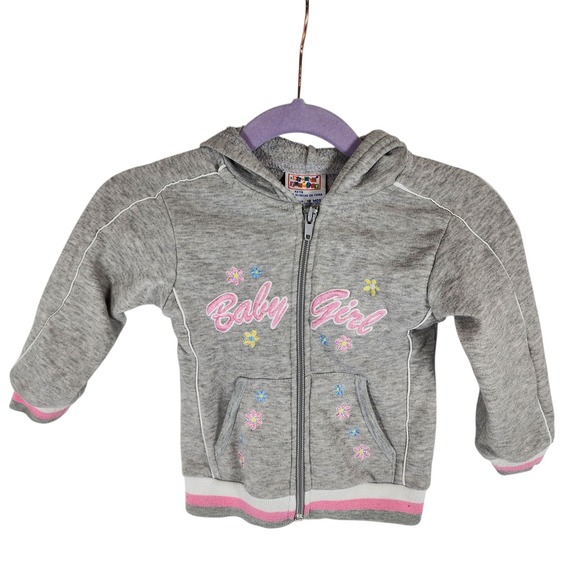Double Trouble Other - Vintage Double Trouble Gray Baby Girl Embroidered‎ Floral Hoodie Zip 18 Mths